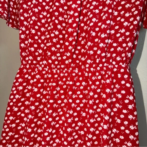 Monteau Red Faux Wrap Mini Dress with White Floral Print - Picture 5 of 14
